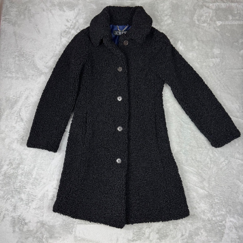 J.Crew Faux Fur Teddy Coat BM543 Women XS Black NEW